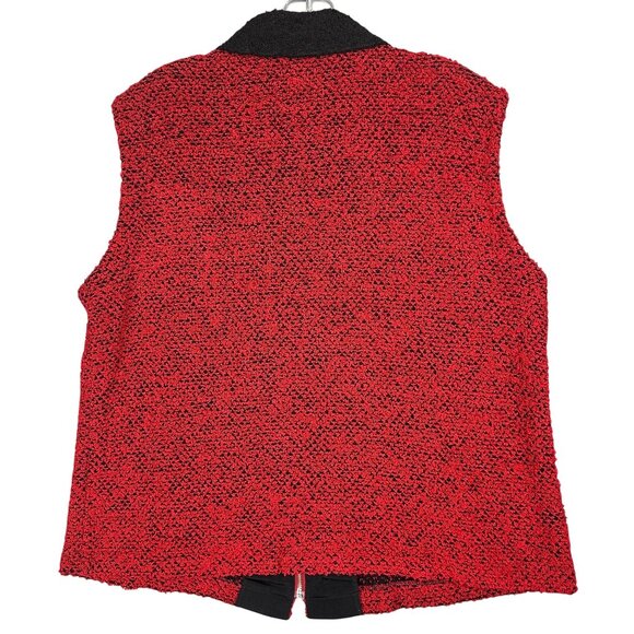 Vtg Pine Cove Boho Vest Adults M Red Black Acrylic Wool Textured Zip-Up Pockets - Picture 2 of 8